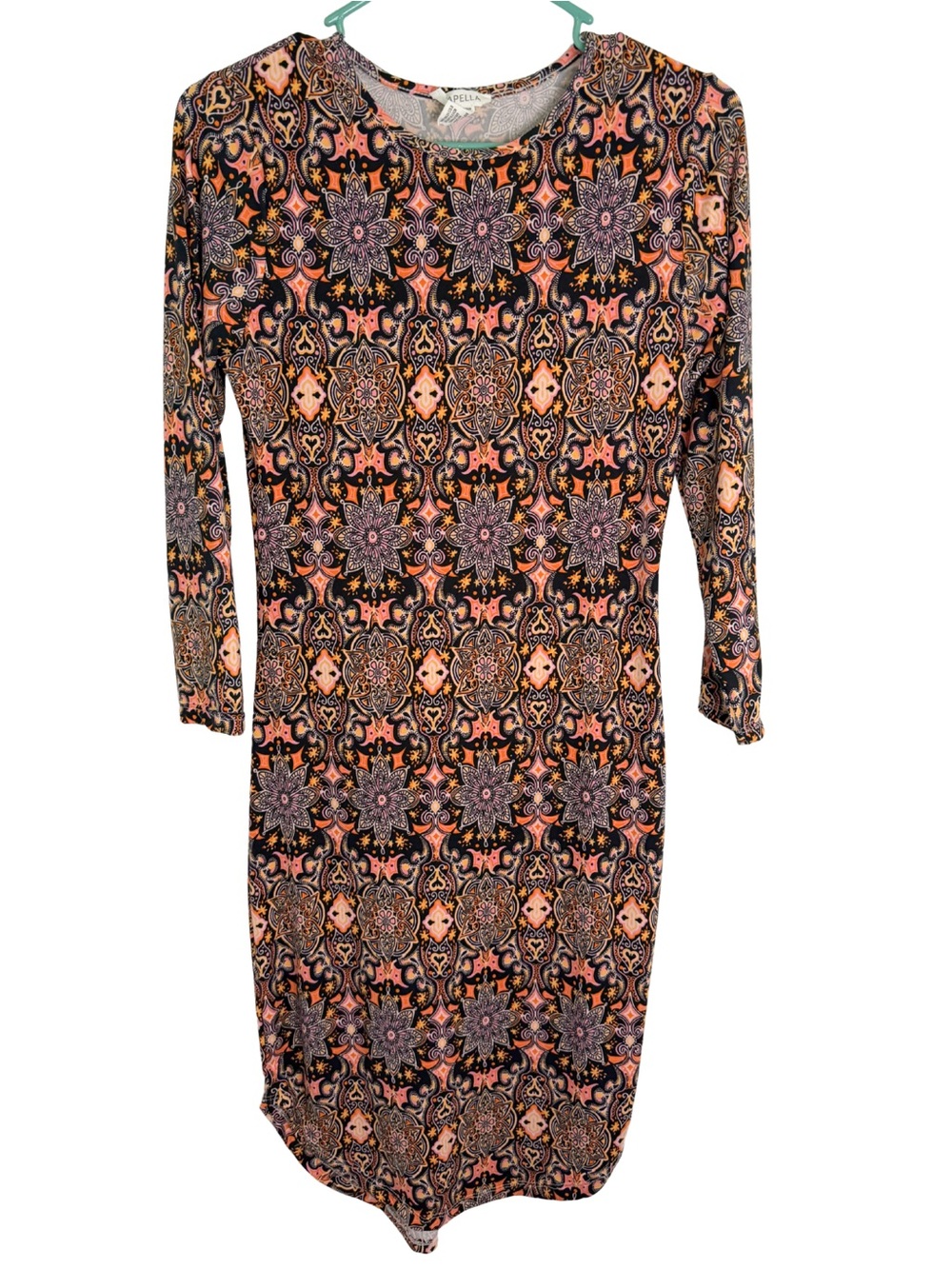 3/$20 Capella Floral Medallion 3/4 Sleeve Knee Length Body Hugging Dress